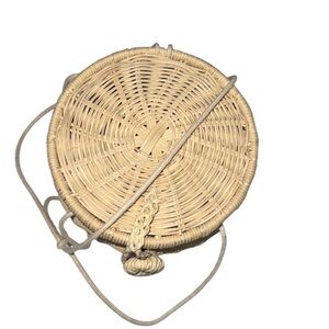 Zara Straw Woven Circular Bag – Rope Handle, Gingham Lining, Preowned